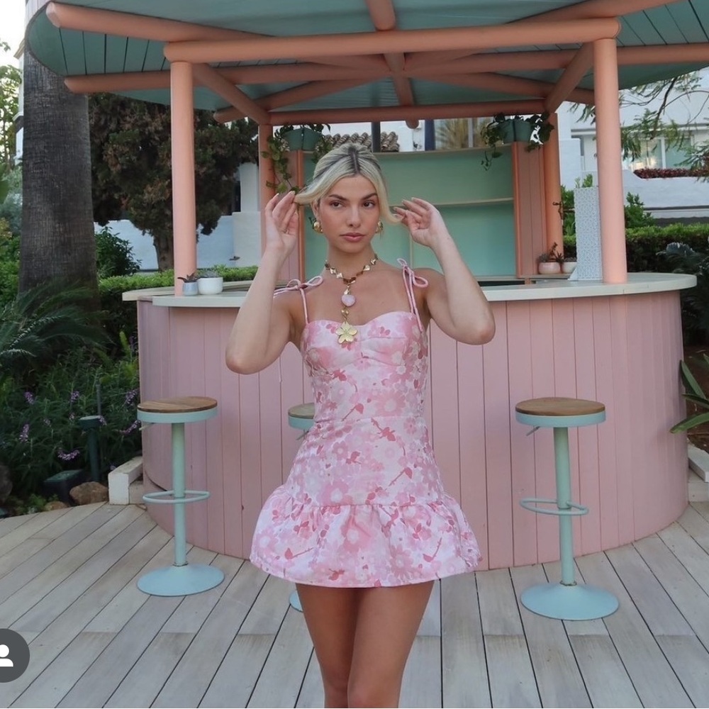 Amanda Uprichard Champagne Skort Romper in Cherry Blossom Brocade